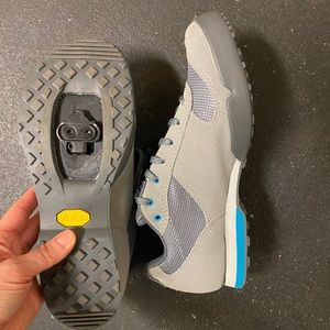 Giro cycling shoes with SPD cleats.